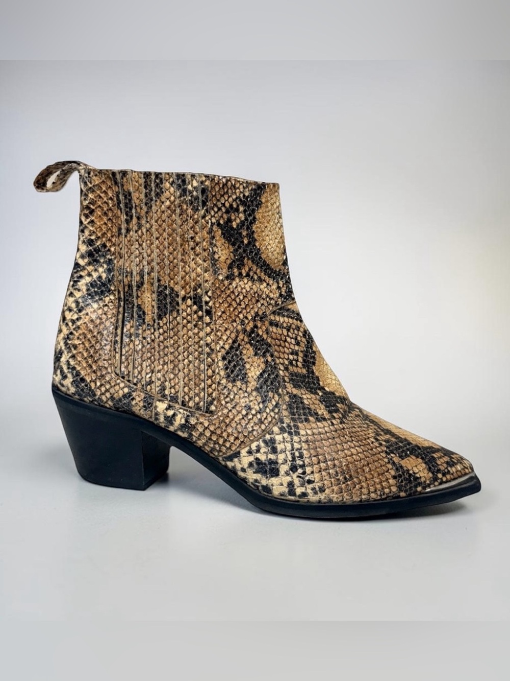 Flattered Snakeskin Cowboy Boots Python Western Pointed Toe Ankle Boots EU 38